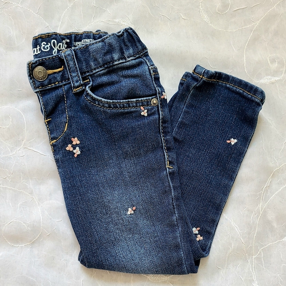 Cat & Jack Floral Embroidered Denim Jeans for Toddler Girl